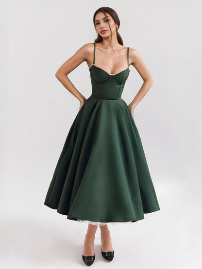 Soft Pink Corset Midi Dress Sweetheart Neck Straps A-line Birthday Party Dress For Women 2026