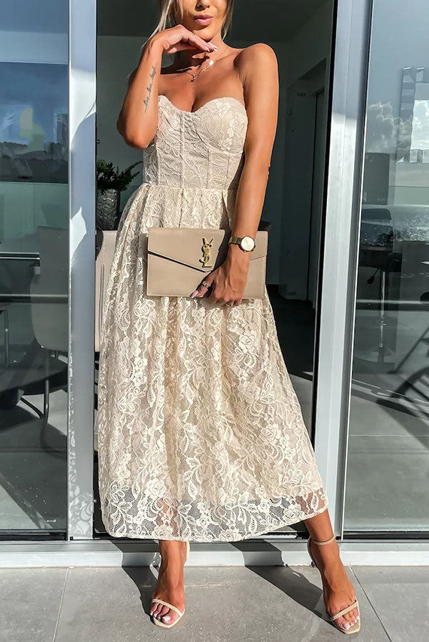 Feeling Like A Queen Lace Off Shoulder Midi Dress