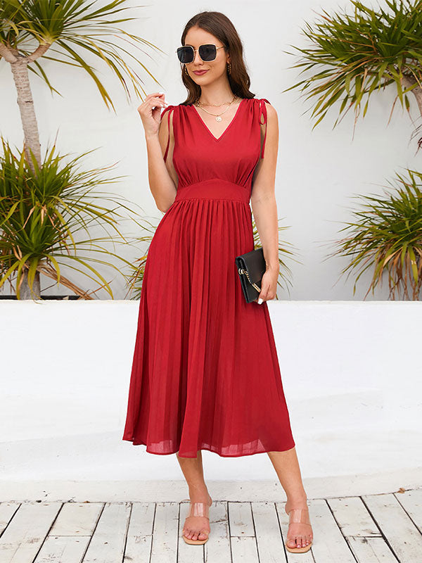 V-Neck Sleeveless Midi Dress