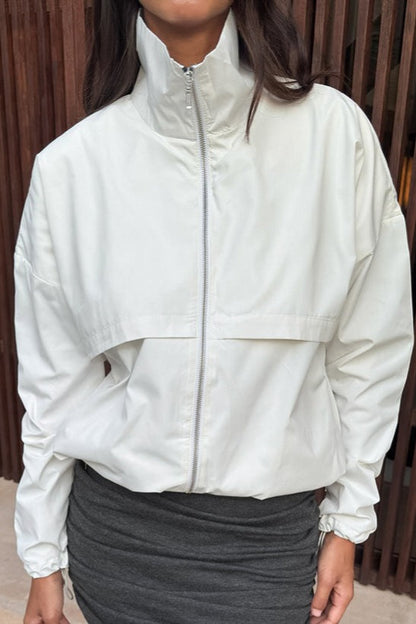 White Stand Collar Loose Jacket