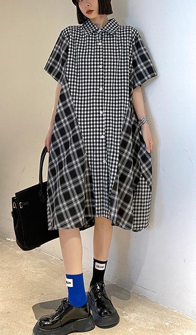 Elegant Plaid Patchwork Cotton Summer Maxi Dresses
