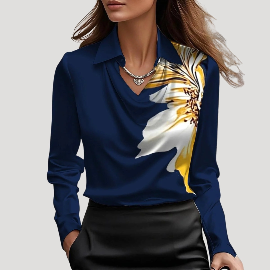 | Satin Cowl Neck Long Sleeve Blouse