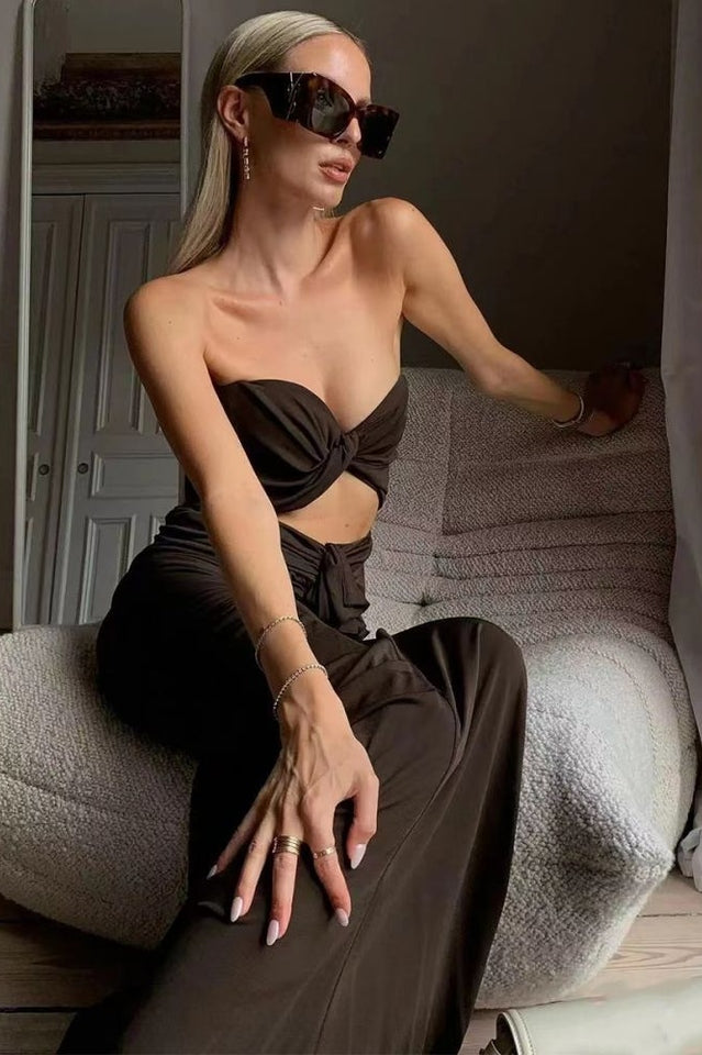 Strapless Sweetheart Twist Cutout Mermaid Maxi Dress