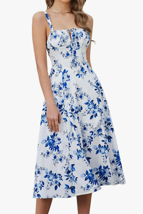 Margovil Adjustable Strap Back Lace-up Slit Midi Dress