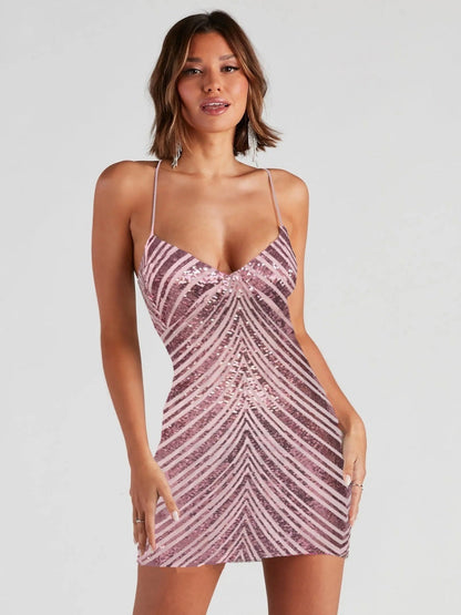 Sequins Backless Sexy Camisoles Formal Dress Mini&Short Dresses