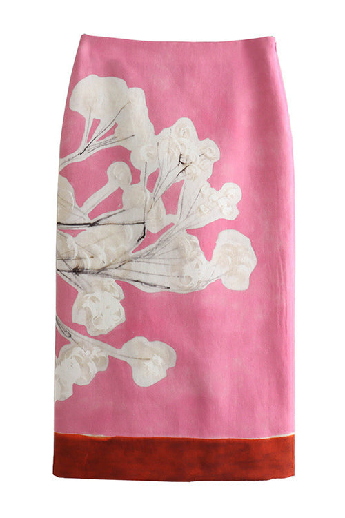 Margovil High Rise Color Block Floral Print Pencil Midi Skirt