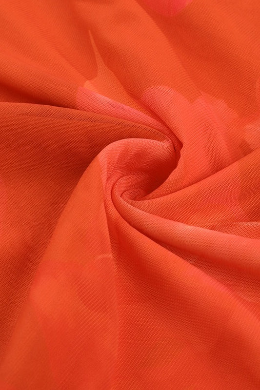 Strapless Tropical Floral Mesh Ruched Neck Scarf Detail Mermaid Maxi Dress