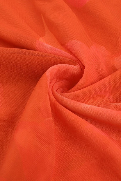 Strapless Tropical Floral Mesh Ruched Neck Scarf Detail Mermaid Maxi Dress