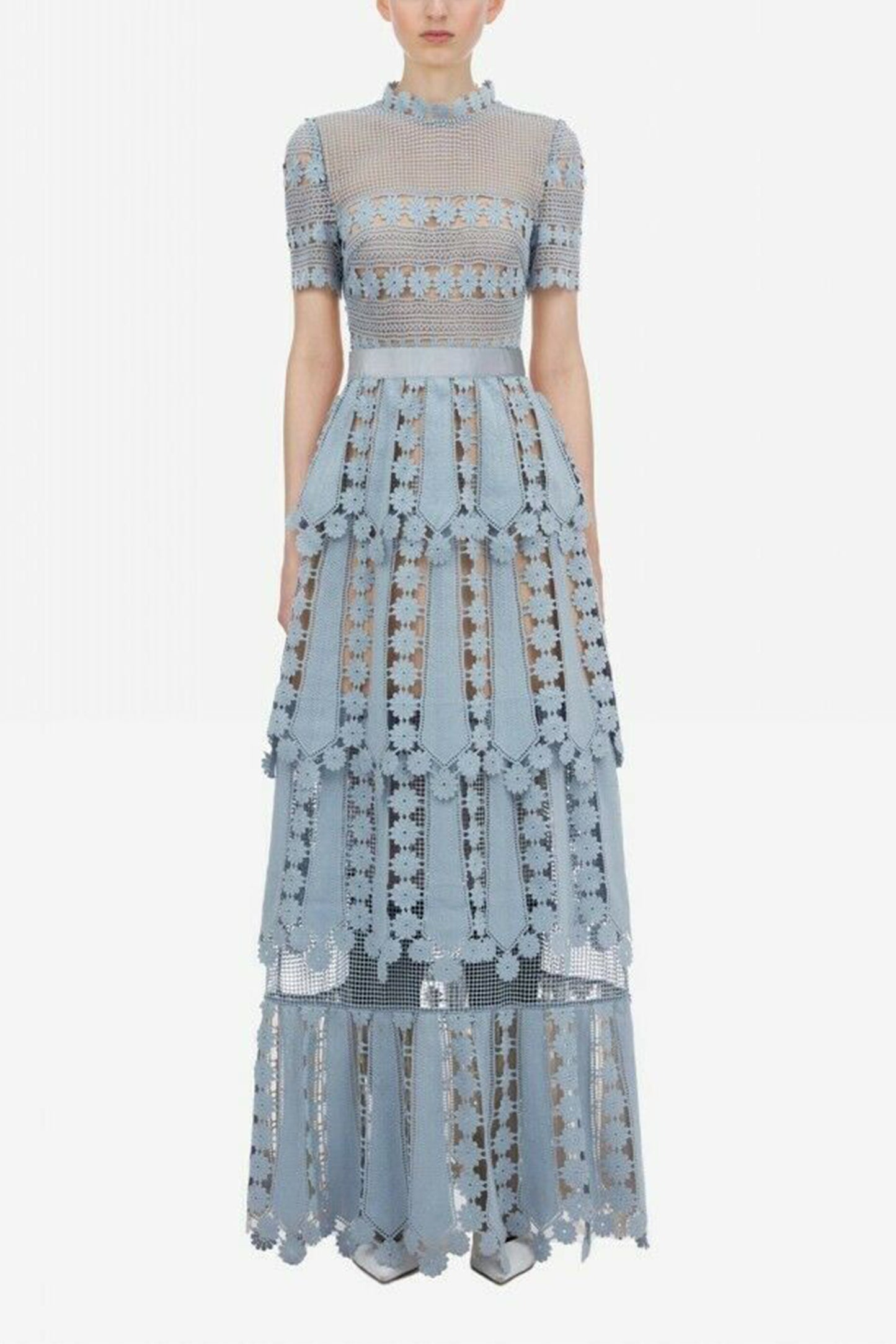 Solid Lace Short Sleeve Midi Dress