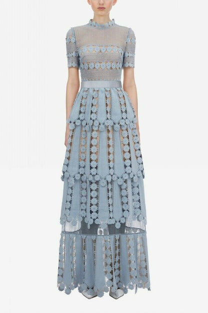 Solid Lace Short Sleeve Midi Dress