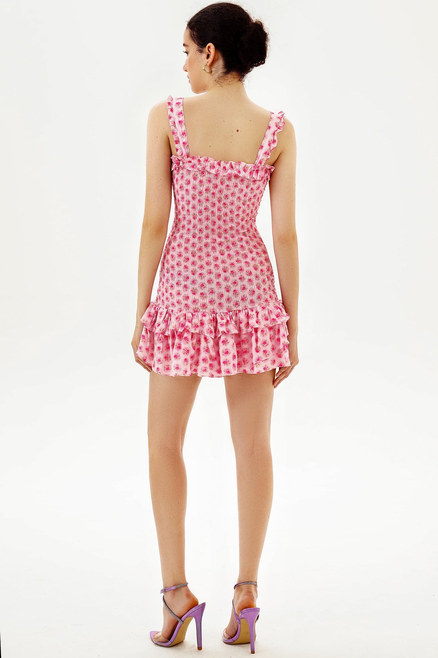 Floral Smocked Elastic Peplum Ruffle Hem Cami Mini Dress