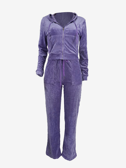 Velour Tracksuit Set Zip-up Hoodie And Pants For Women 2026