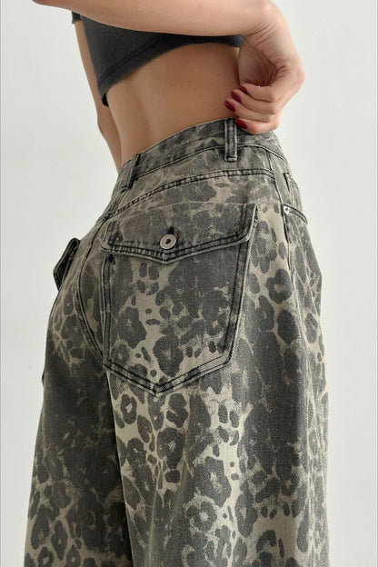 Vintage Leopard High Waist Wide Leg Pants