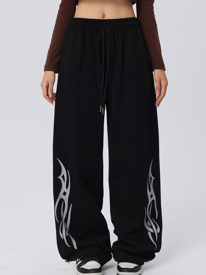 Vintage Wings Print Loose Sweatpants