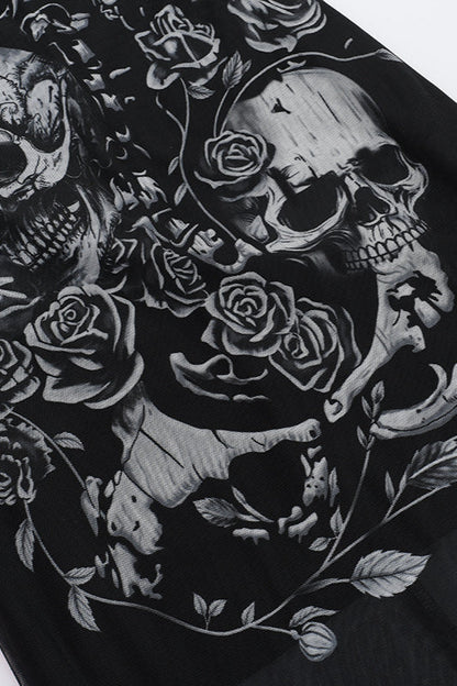 Skull Rose Cowl Gothic Dress