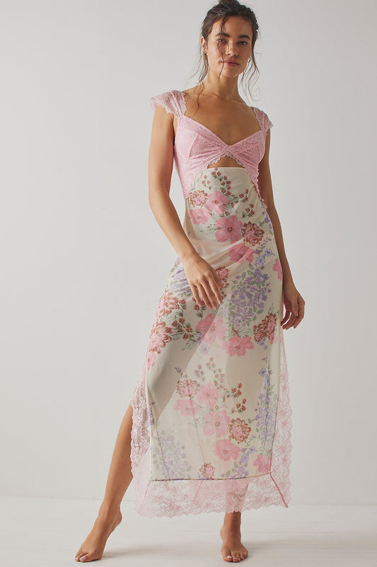 Floral Lace Cut-Out Backless Midi Dress
