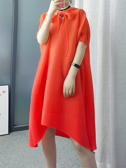 Batwing Sleeves Loose Lace-Up Pleated Hooded Midi Dresses
