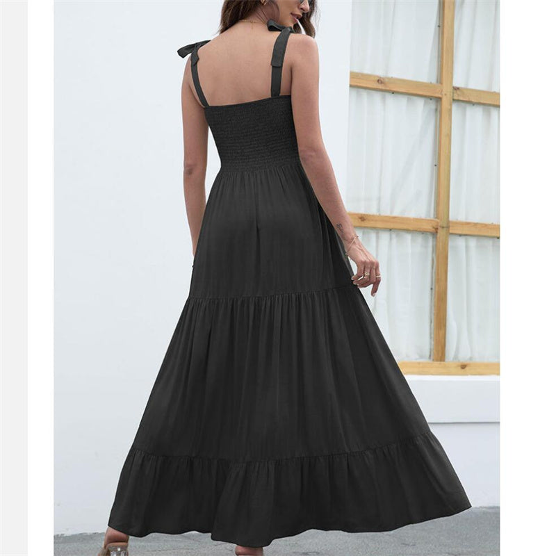 Sleeveless Sling Large Swing Maxi Dress in Black Green Orange