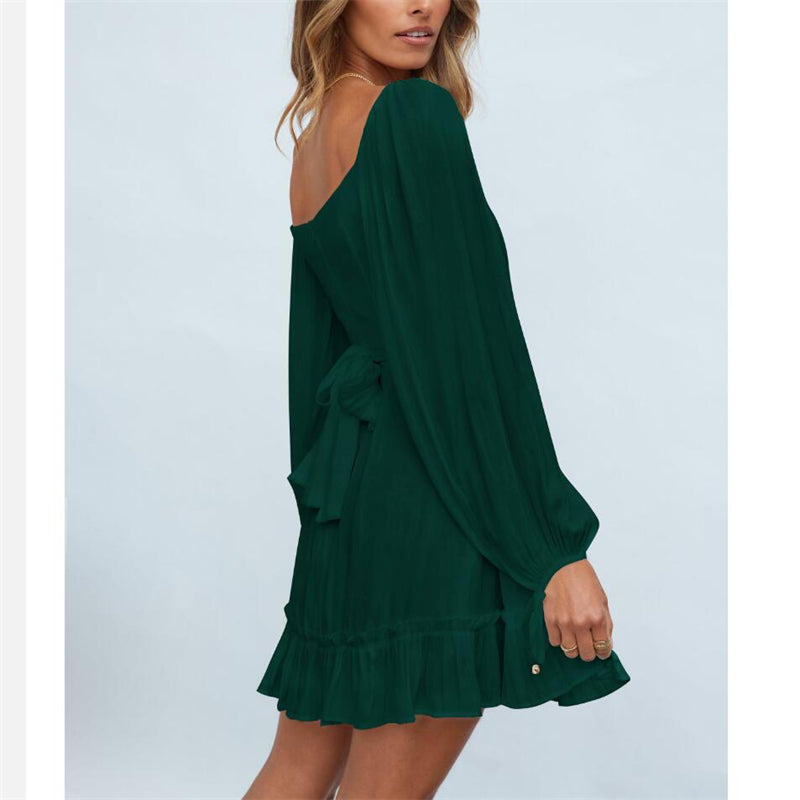 Ruffle Long Sleeve Square Collar Mini Dress in Multiple Colors