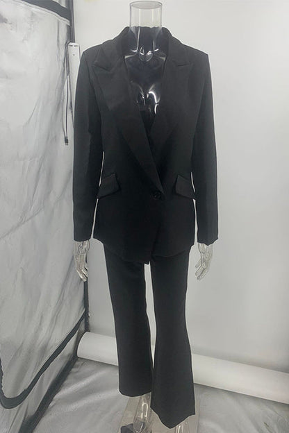 Margovil One Button Pocketed Blazer and Straight Leg Pants Power Suit Set