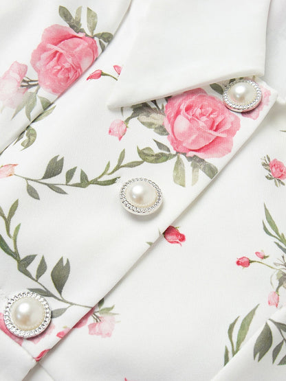 Waist Printed Floral Lapel Puff Sleeve Sweet Mini&Short Dresses