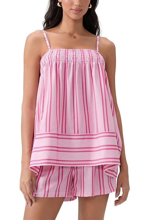 Margovil Striped Square Neck Cami Top and Shorts Lounge Set