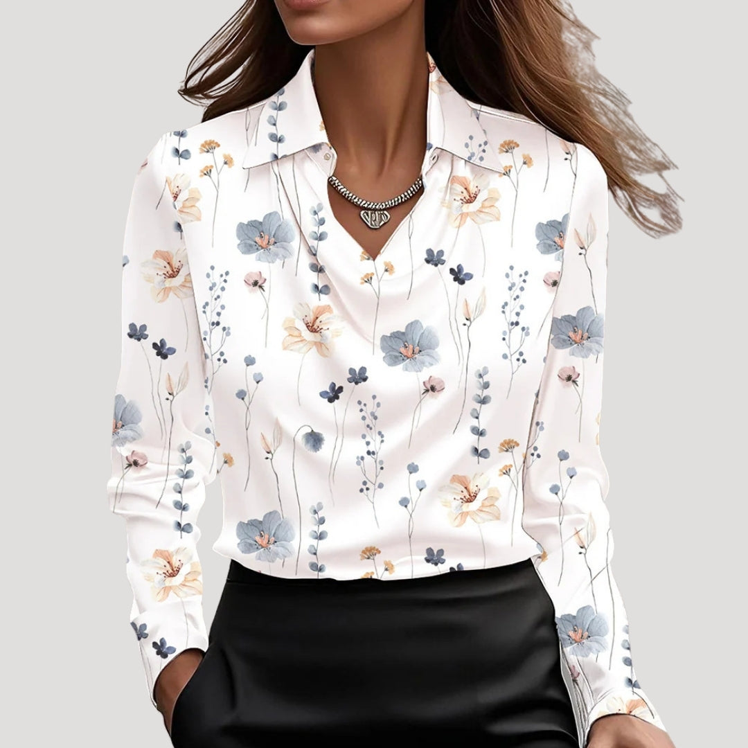 | Satin Cowl Neck Long Sleeve Blouse