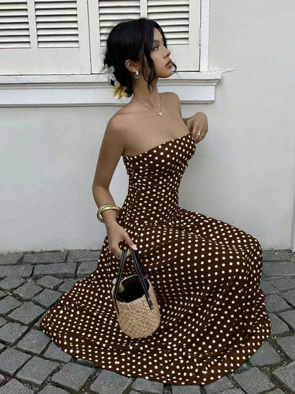 Off-shoulder Polka Dots A Grace Maxi Dresses