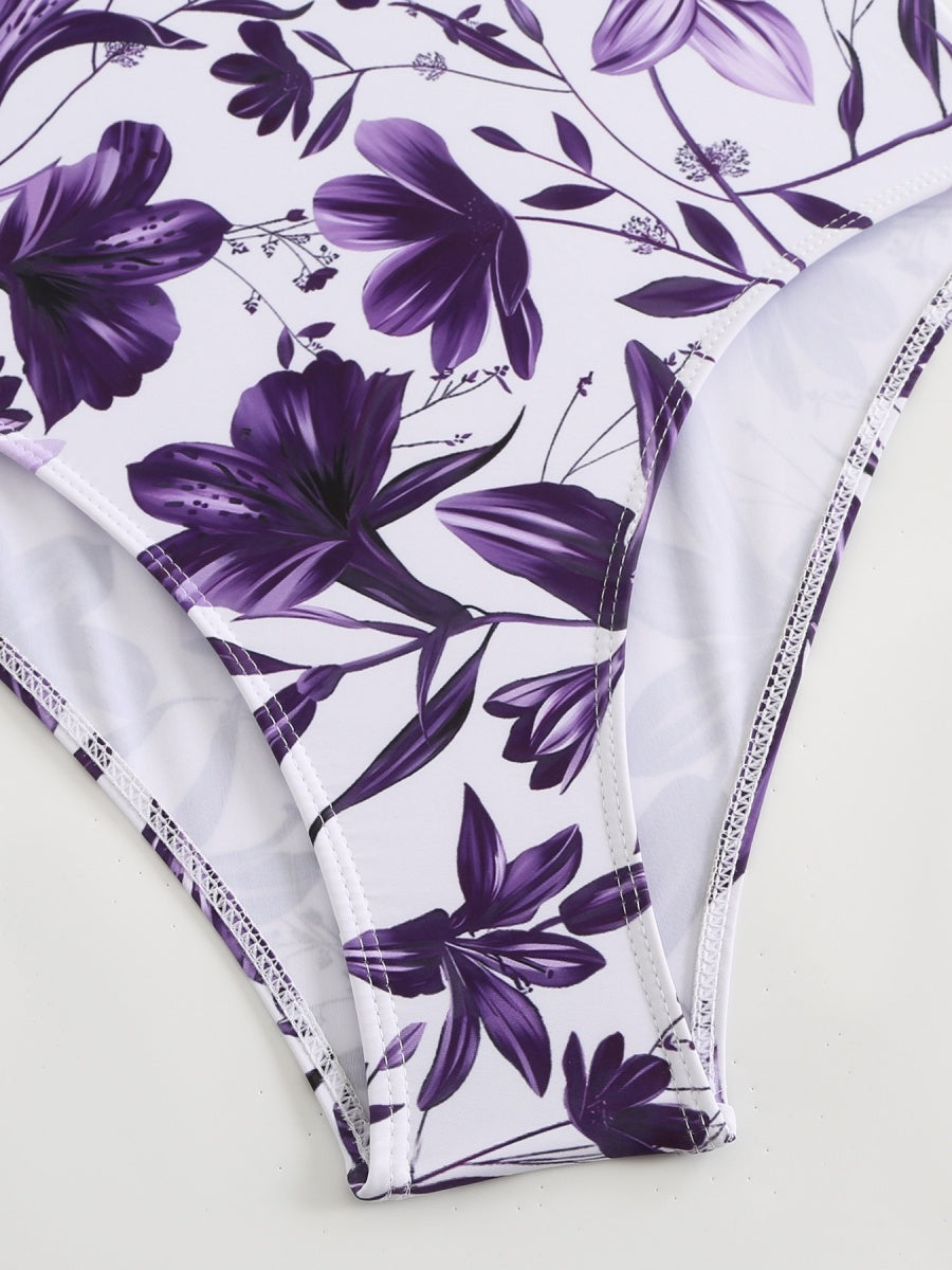 Blue And White Porcelain Print One-piece Slimming And Figure-flattering Long Swimsuit And Sun Protection Dress Two-piece Set
