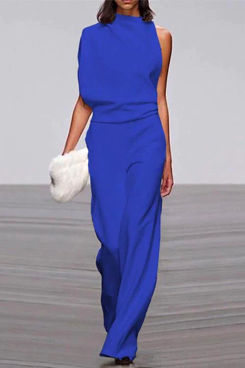 Margovil Cowl Neck One Shoulder Batwing Sleeve Party Suit
