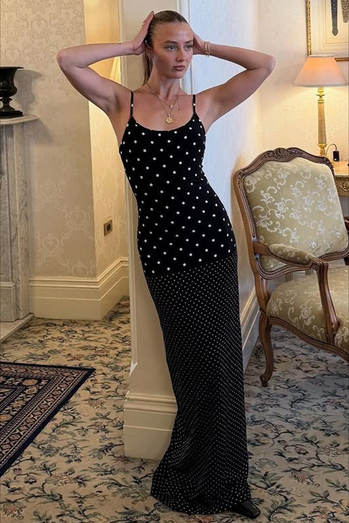 | Polka Dot Bodycon Maxi Dress