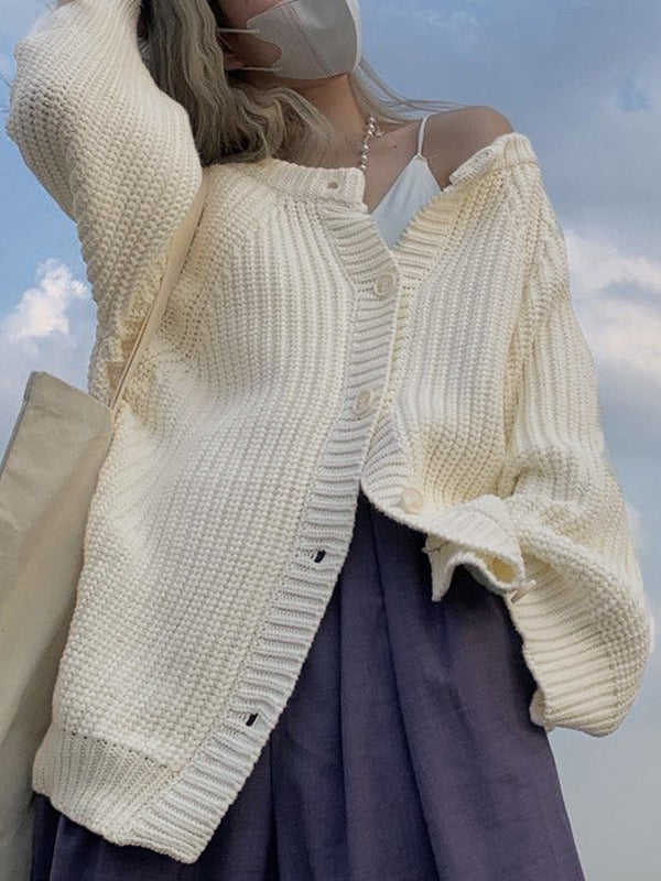 Solid Loose Breasted Knit Cardigan