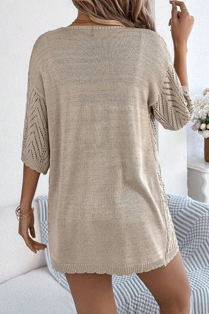Women's Loose Fit Open-Front Short Sleeve Knitted Cardigan – Casual Layering Top