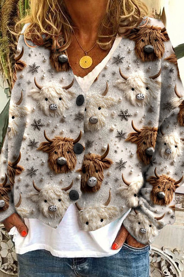 Fun and Chic Long Sleeved Cardigan with Fun Printed Buttons