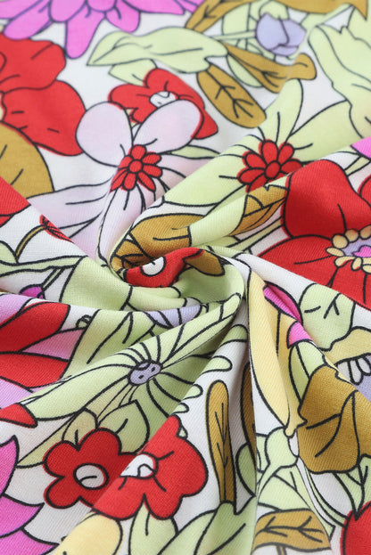 Red Round Neck Sleeveless Floral Mini Dress