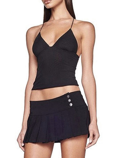 Mesh Butterfly Embroidery Backless Halter Vest