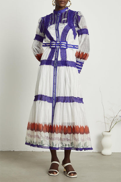 Floral Puff Sleeve Midi Dress With Belt