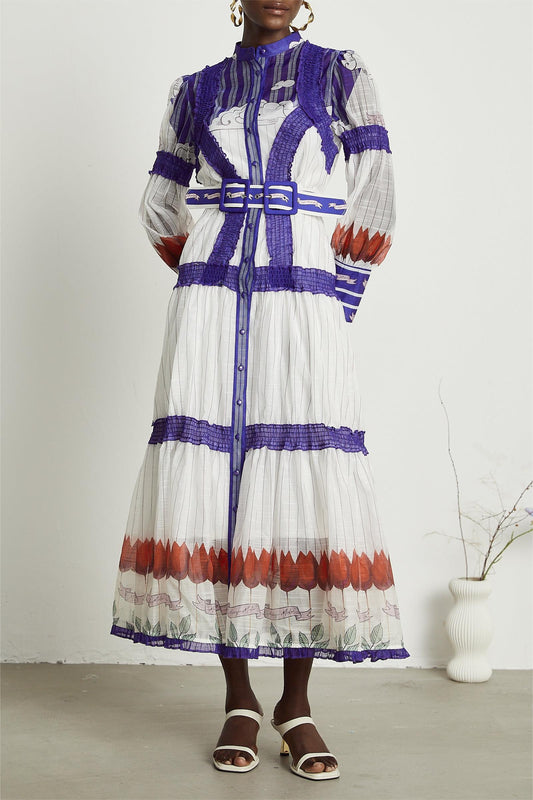 Floral Puff Sleeve Midi Dress With Belt