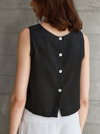 Breathable Linen Layered Button Vest