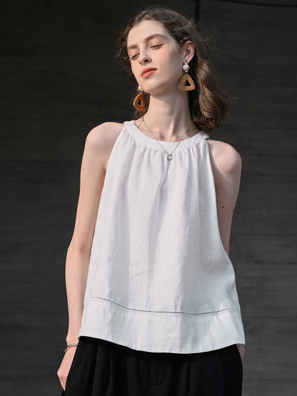 Textured Linen Off-shoulder Slim Fit Non-elastic Camisole