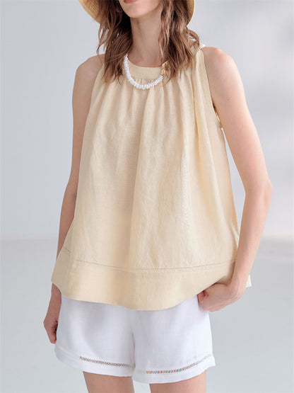 Textured Linen Off-shoulder Slim Fit Non-elastic Camisole
