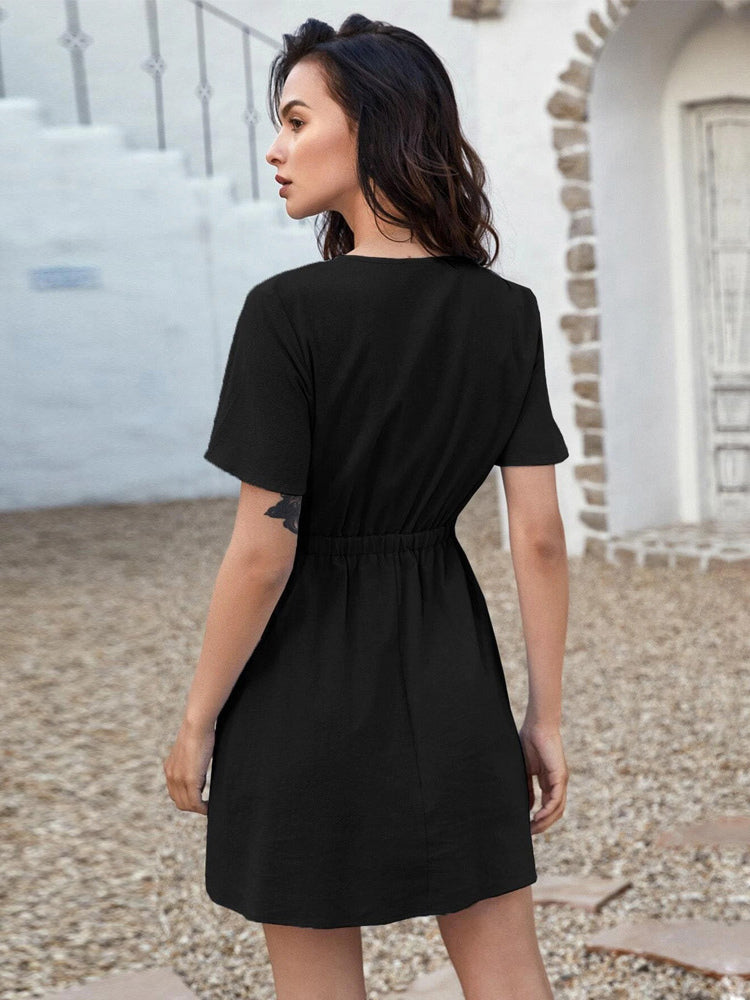 Baby Blue Dress Knotted Cutout Short Sleeves Mini Dresses