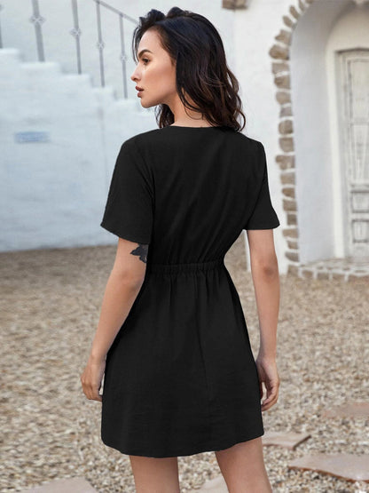 Baby Blue Dress Knotted Cutout Short Sleeves Mini Dresses