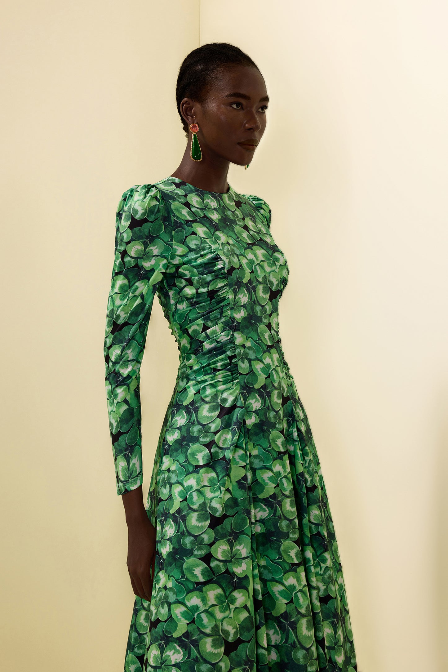 Botanical Print Long Sleeve Round Neck Maxi Dress