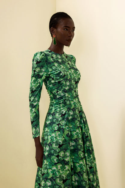 Botanical Print Long Sleeve Round Neck Maxi Dress