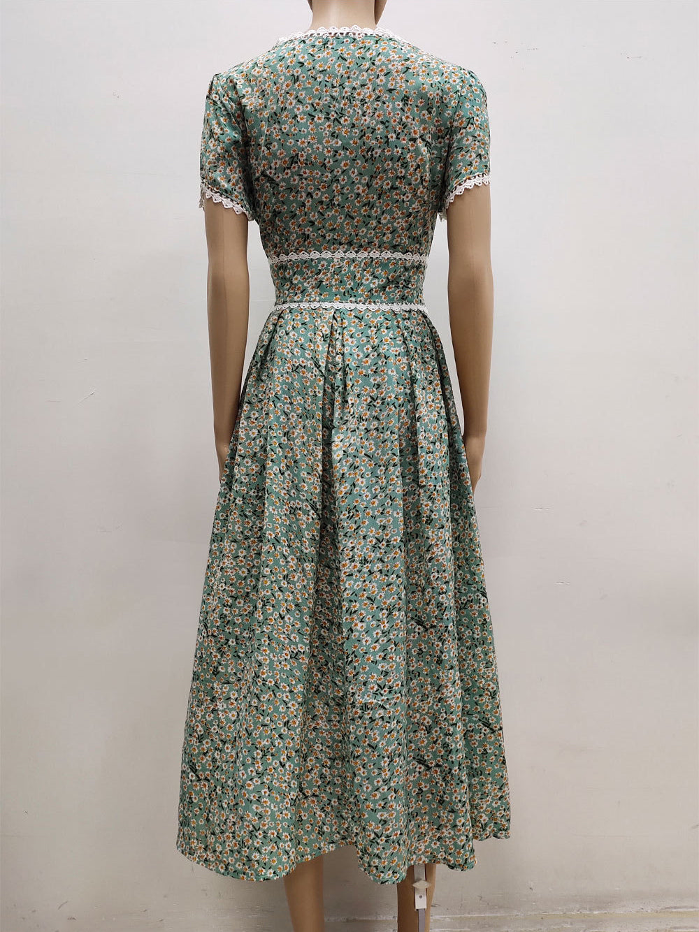 Printed Layered Casual V-Neck Short Sleeves Midi Dress
