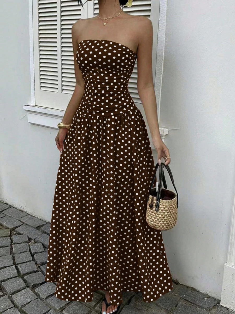 Off-shoulder Polka Dots A Grace Maxi Dresses