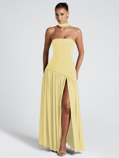 Strapless, Fitted, Solid Color, Open Back, Elegant Long Dress With Ribbons