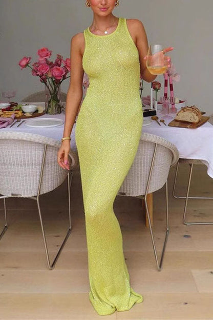 Margovil U Neck Sleeveless Sequin Bodycon Maxi Dress