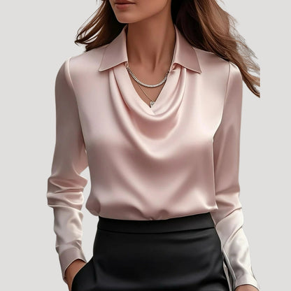 | Satin Cowl Neck Long Sleeve Blouse